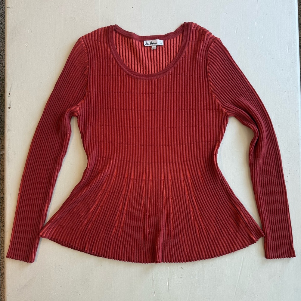 Sam Edelman Ribbed Knit Orange Sweater Top Long Sleeve Peplum Iridescent Large